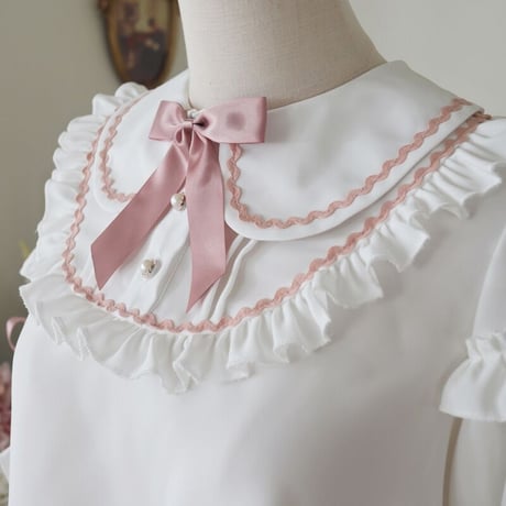 ロリータファッション ロリィタ ブラウス シャツ Lolita ショート丈 半袖 可愛い ホワイト ピンク