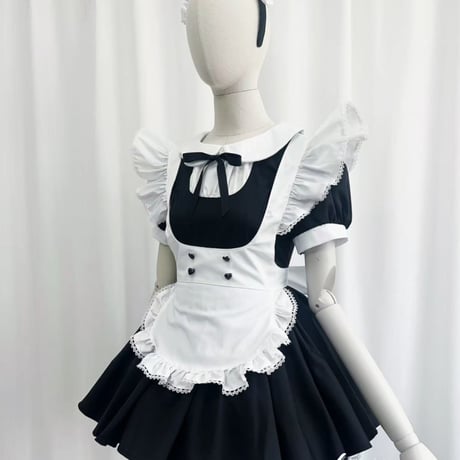 クラシカル メイド服 ワンピース エプロン 猫耳カチューシャ付き セット コスプレ衣装 ロリータ風