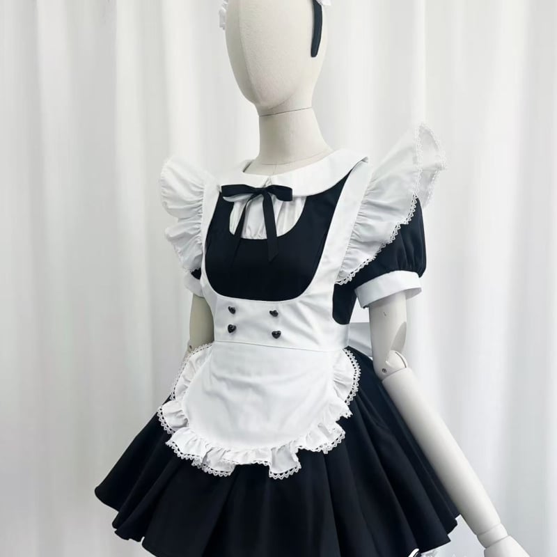 クラシカル メイド服 ワンピース エプロン 猫耳カチューシャ付き