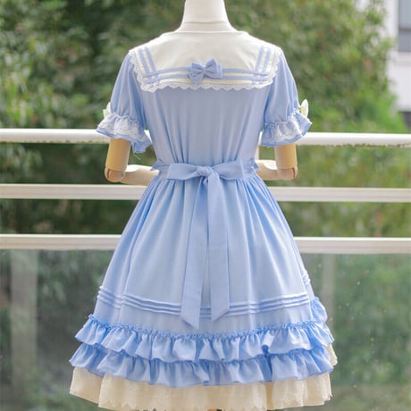ロリータ ワンピース セーラー服 半袖 長袖 制服 コスプレ 日常 レディース  4色