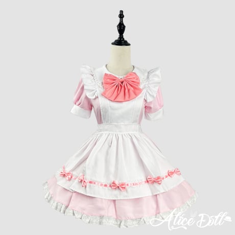 ゆめかわいい メイド服 セット ワンピース エプロン カチューシャ 半袖 ミニ丈 ミニスカ フリル リボン