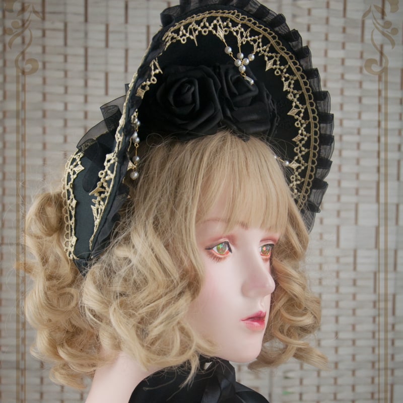 ロリータ ボンネット 帽子 ゴスロリ ゴシック ヘッドドレス ヘア