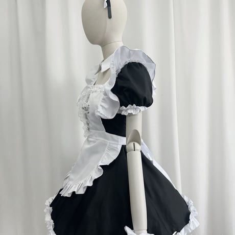 ゆめかわいい メイド服 セット ワンピ エプロン カチューシャ 半袖 十字架 ゴスロリ ミニ丈 フリル
