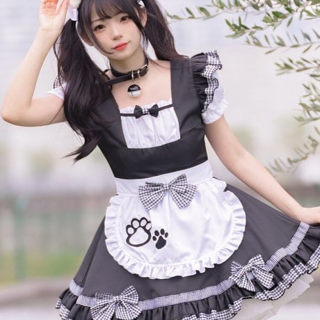 コスプレ 衣装 メイド服 ワンピース エプロン カチューシャ付き セット ロリィタ かわいい ネコ 猫 猫耳
