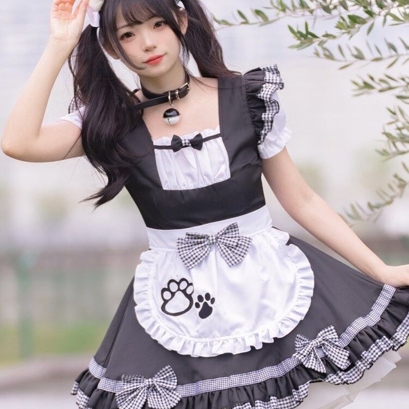 コスプレ 衣装 メイド服 ワンピース エプロン カチューシャ付き セット