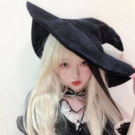 コスプレ とんがりハット 帽子 ゴスロリ ハロウィン ロリータ レディース 魔女 小悪魔 金の星飾り