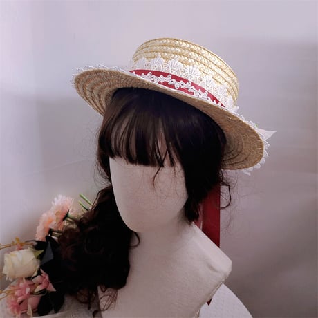 甘ロリータ 麦わら帽子 カンカン帽 春夏 ハンドメイド 日焼け防止 森ガール レディース 海 ビーチ