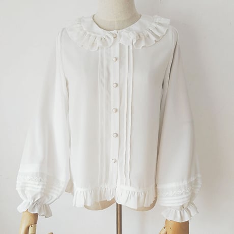 ロリータ ブラウス 長袖 レディース 春夏 ロリィタ レース フリル ホワイト ブラック XS-2XL