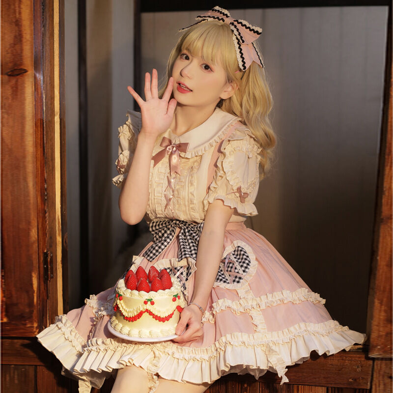 ロリータサスペンダードレス♥パーティーにぴったり✨可愛いロング丈 ロリータ 吊りスカート 甘ロリータ ゴスロリ レディース サスペンダー