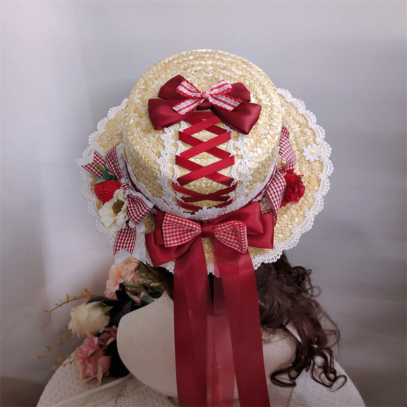 甘ロリータ 麦わら帽子 カンカン帽 春夏 ハンドメイド 日焼け防止 森