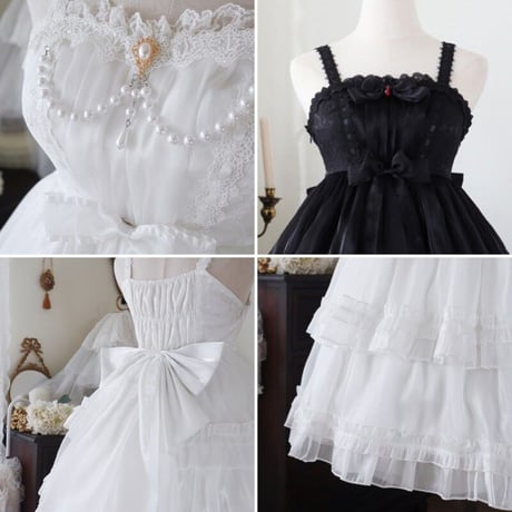 ロリータ ワンピース Lolita ジャンパースカート ドレス ノースリーブ 可愛い フリル 春夏 クラロリ 姫ロリ