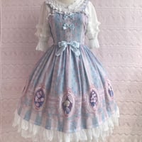 ロリータ ワンピース ジャンパースカート  春 夏 オリジナルプリント  軽やか 薄手  日常服