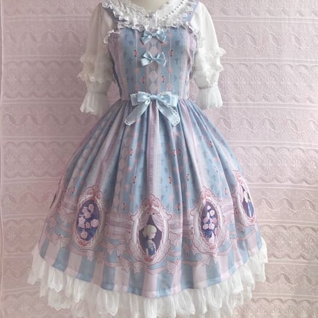 ロリータ ワンピース ジャンパースカート  春 夏 オリジナルプリント  軽やか 薄手  日常服