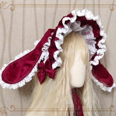 ロリータ うさみみ ボンネット 帽子 兎 うさぎ耳 ウサ耳 耳つき 立ち上げ可能 ヘッドドレス カチューシャ １２色