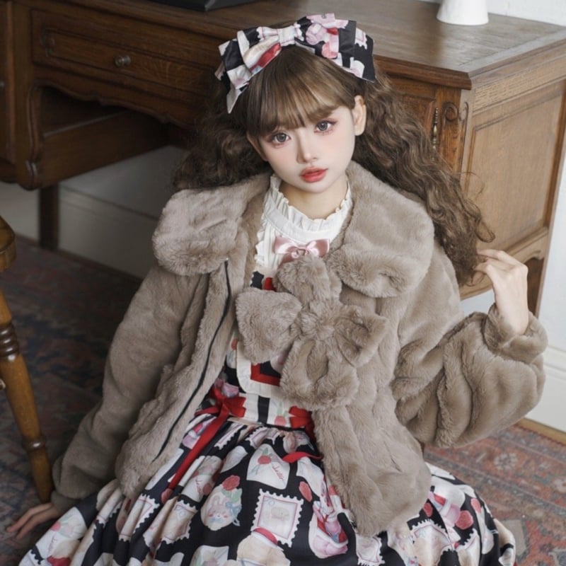 冬 防寒 ロリータ コート ショートコート フェイクファーコート