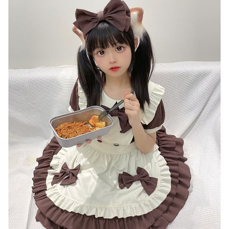 メイド服 エプロン コスプレ 甘ロリータ 3点セット 半袖 長袖 かわいい カチューシャ ロリータ ワンピース メイド