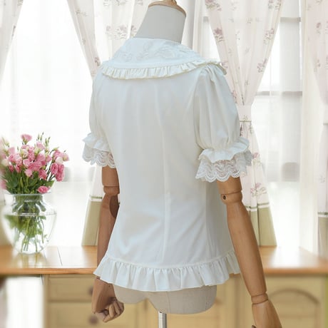 即納 ロリータ ブラウス レディース 半袖 パフスリーブ 夏 かわいい 清楚  S M L XL