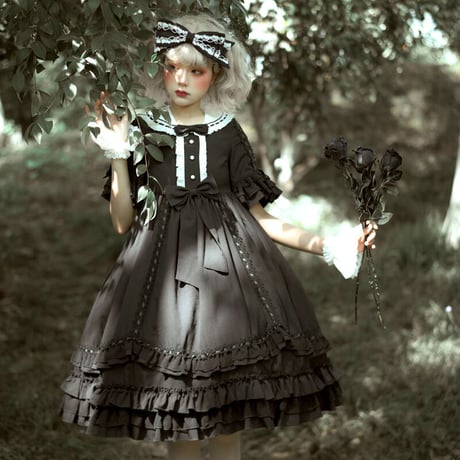ロリータ ゴスロリ ワンピース 衣装ドレス 半袖 ゴシック レディース 宮廷風 ブラック コスチューム