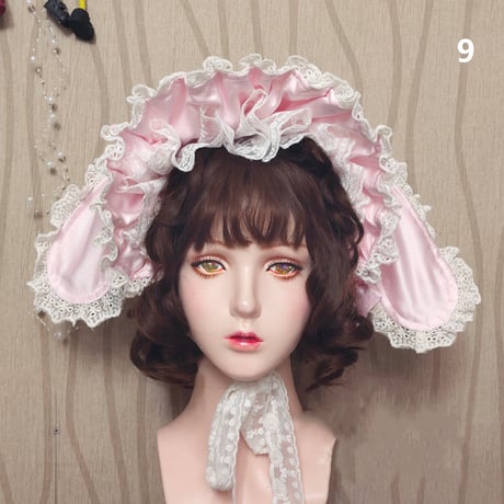 ロリータ うさみみ ボンネット 帽子 兎 うさぎ耳 ウサ耳 耳つき 立ち上げ可能 ヘッドドレス カチューシャ １２色