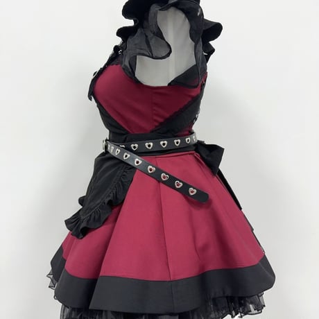 メイド服 ワンピース ゴスロリ エプロン ウエストベルト チョーカー カチューシャ付き 5点セット レディース