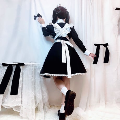 即納 高品質 メイド服 ワンピース 長袖 コスプレ ロリータ クラシカル メイドカフェ エプロン メイド 豪華セット