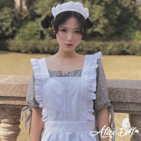 エプロン メイド風 ロリータ レディース かわいい フリル コットン 綿 シンプル バッククロス レトロ