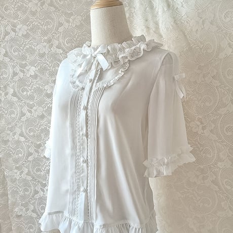 ロリィタ ブラウス 半袖 フリル 夏春秋 快適 日常 ロリータ 豪華  レディース ラウンドネック ピンタック