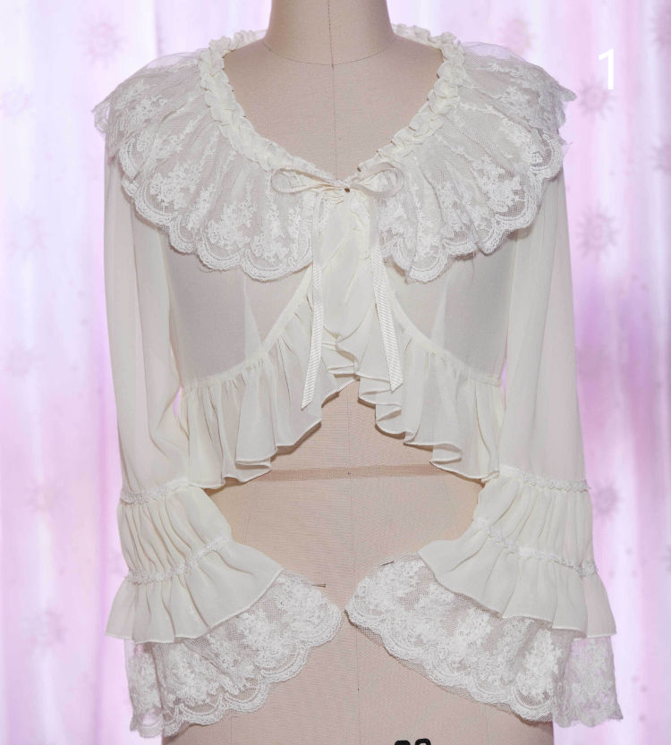 ゴシックトップス 姫袖ボレロ 華ロリータ コスプレ衣装 ショートカーディガン 白 ロリータ ロリィタ ボレロ フリルボレロ カーディガン 羽織 可愛い