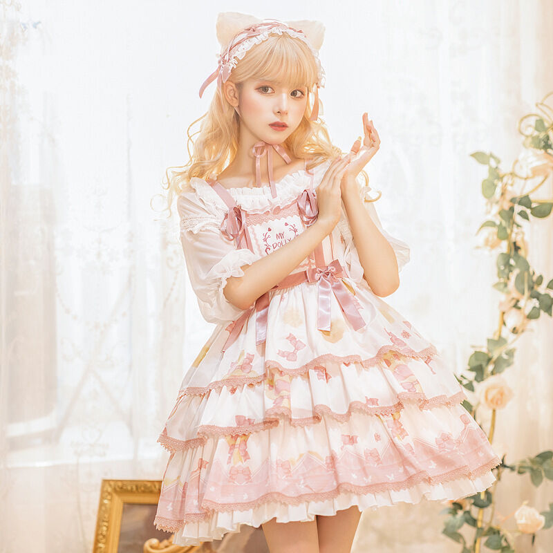 姫ロリ ロリータ ジャンパースカート 姫系 甘可愛い 3段フリル
