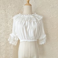ブラウス 半袖 ロリータ レディース 夏 シフォン ロリータファッション ロリィタ レース フリル 3カラー