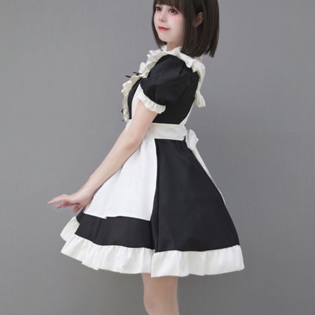 コスプレ メイド服 メイド ゆめかわいい ワンピース エプロン カチューシャ 3点セット 半袖 ミニ丈