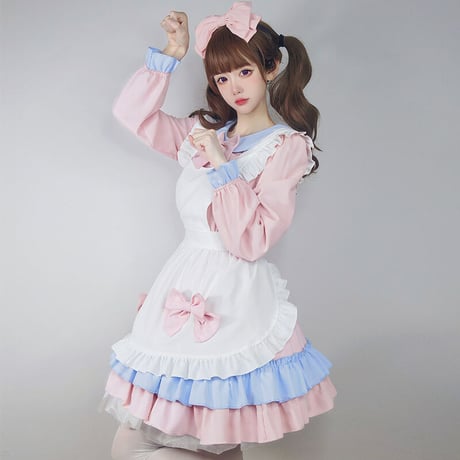 メイド服 エプロン ロリータ コスプレ セット ワンピース フリル 甘ロリ 長袖 半袖 メイド アリス風