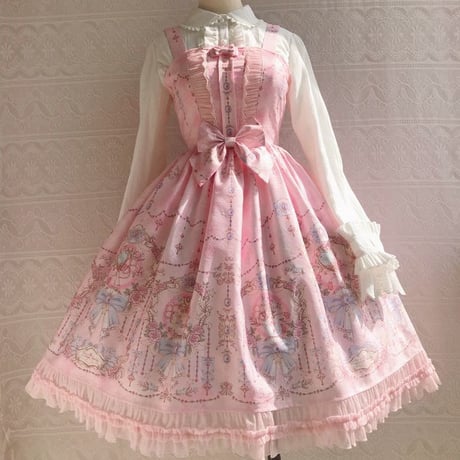 ワンピース ロリータ ロリィタ  緻密 プリント  選べる4カラー XS－3XL