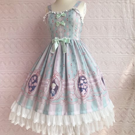 ロリータ ワンピース ジャンパースカート  春 夏 オリジナルプリント  軽やか 薄手  日常服