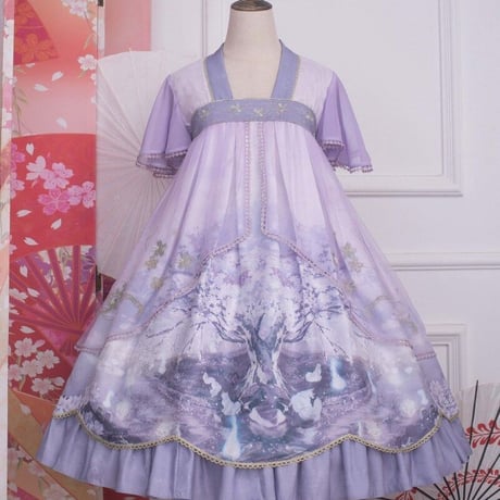 中華ロリータ 桜 幻想的 ゆめかわいい ロリィタ ワンピース コスプレ アイドル チャイナドレス 衣装 長袖 半袖