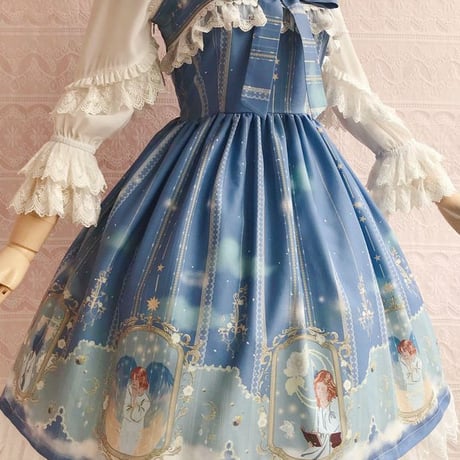 ロリータ  ジャンパーワンピース スカート プリント 大天使 アウリエル  ＪＳＫ 月 リボン ４色