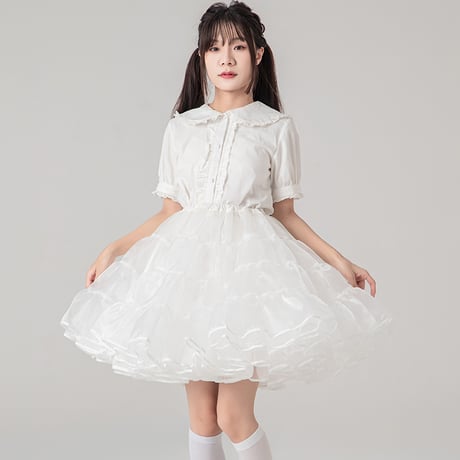 ボリューム パニエ 大人用 50cm丈 ミディアム丈 膝丈 膝上 ホワイト 多層オーガンジー 華やか