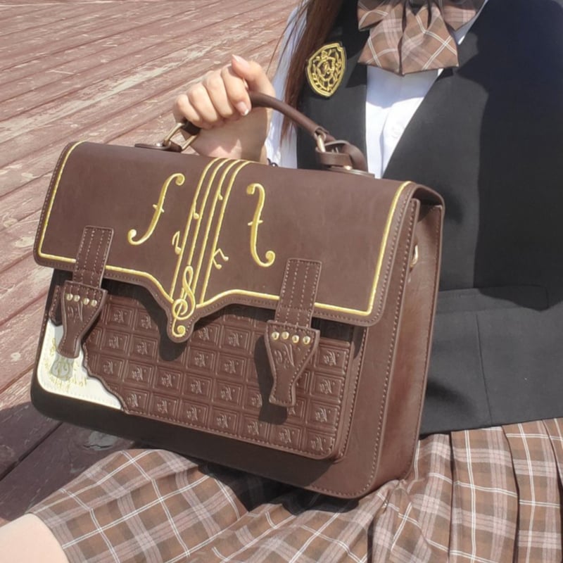 学園風 バッグ ロリータ ゴシック 音符刺繍 カバン 鞄 JK 通学 