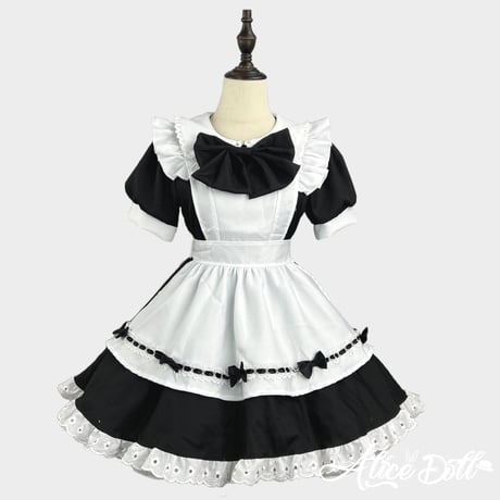 ゆめかわいい メイド服 セット ワンピース エプロン カチューシャ 半袖 ミニ丈 ミニスカ フリル リボン