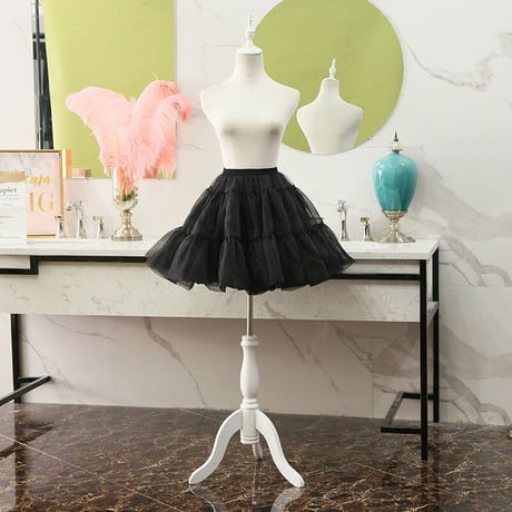 フリルいっぱい パニエ ボリューム 春夏 ロリータ コスプレ コスチューム 白 黒 45cm 普段使い オーガンジー
