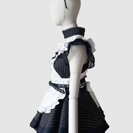 メイド服 セット レディース かわいい クラシカル 黒白 ミニ丈 コスプレ 衣装 ワンピース＋エプロン＋カチューシャ付き