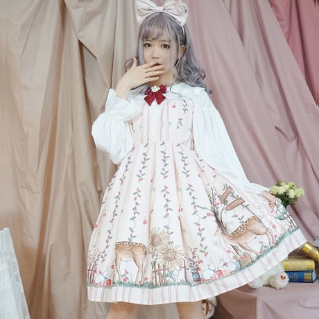 ロリータ ワンピース ジャンパースカート 森の国の物語 夏 ロリィタ ゴスロリ かわいい 可愛い  レースアップ  リボン