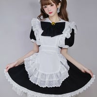 メイド服 ワンピース レース ヘアドレス付き 半袖 ゴスロリ ゴシックロリータ コスプレ ふんわり かわいい