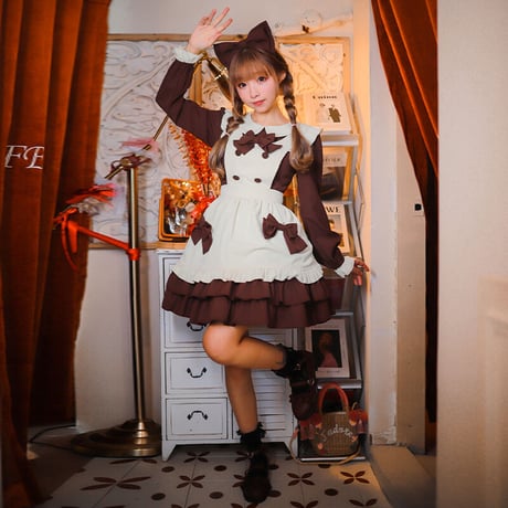 メイド服 ロリータ メイド 3点セット エプロン ドレス ワンピース 制服 コスプレ 半袖 長袖