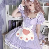 メイド服 猫耳メイド ワンピース エプロン ヘッドドレス 豪華セット 半袖 ミニ丈 可愛い 萌え 肉球 セクシー
