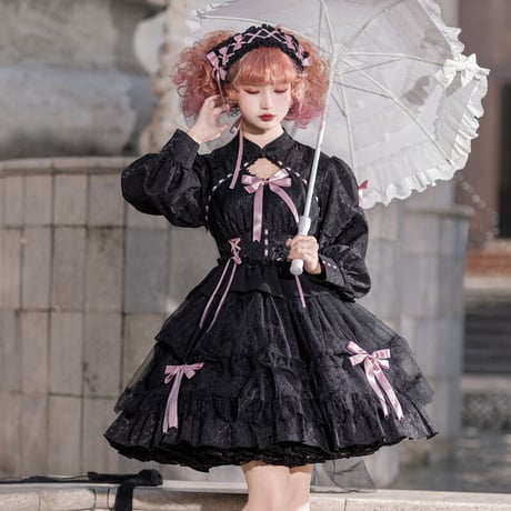秋 新作 中華風 ゆめかわいい 中華ロリータ ロリータ メイド服 ワンピース ドレス 長袖 ゴシック ゴスロリ 甘ロリ ロリィタ