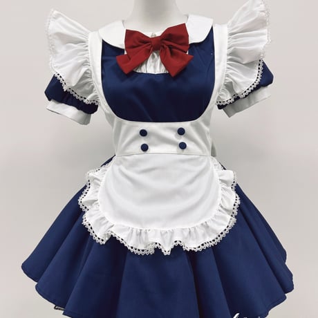 クラシカル メイド服 ワンピース エプロン リボン 3点セット 丸襟 コスプレ衣装 ロリータ風 甘ロリ