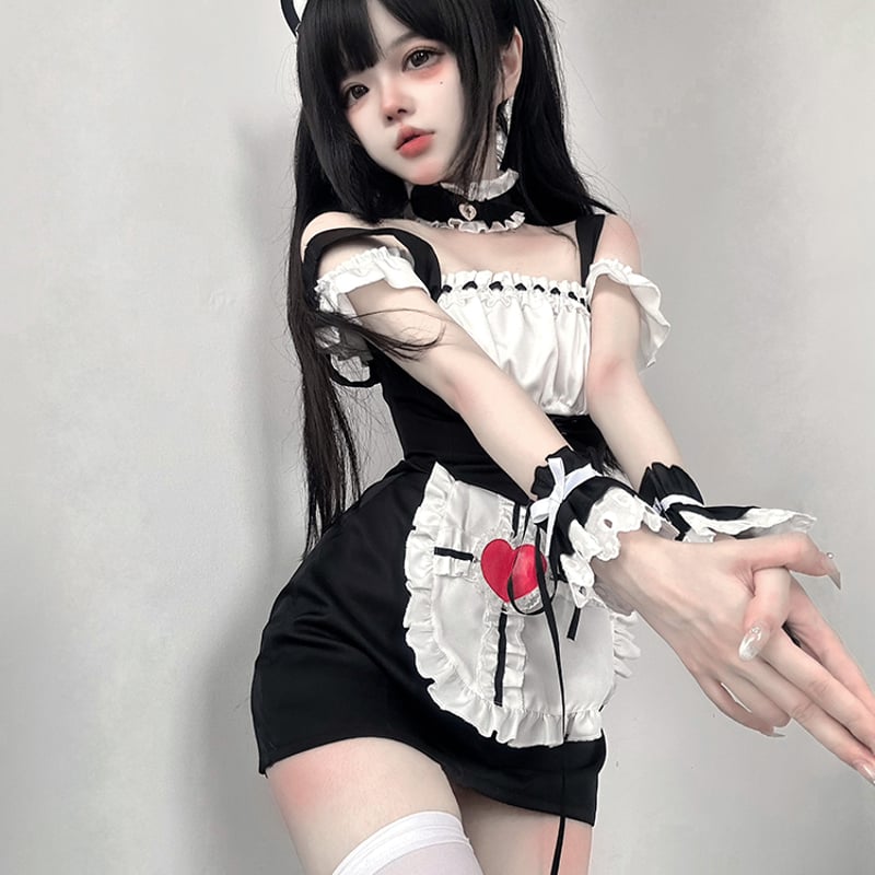 メイド服 ワンピース コルセット エプロン ヘッドドレス 4点