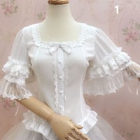 ロリータ レディース トップス ブラウス 春 夏 半袖 姫袖 かわいい 快適 3色 白 黒 アプリコット