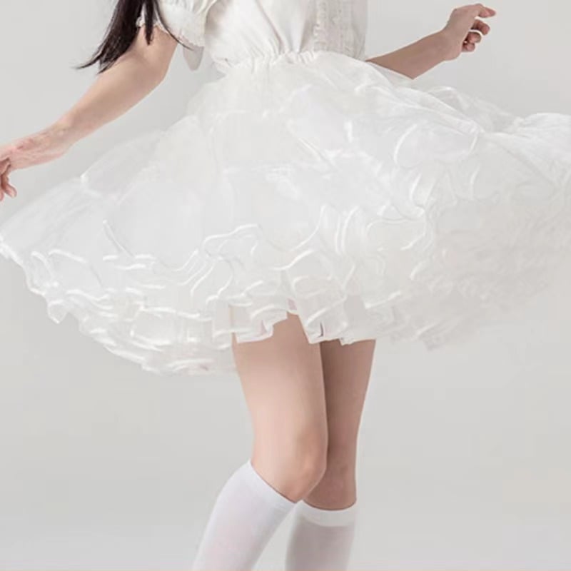 パニエ ボリュームアップ 膝丈 ミディアム丈 丈45cm フリルいっぱい